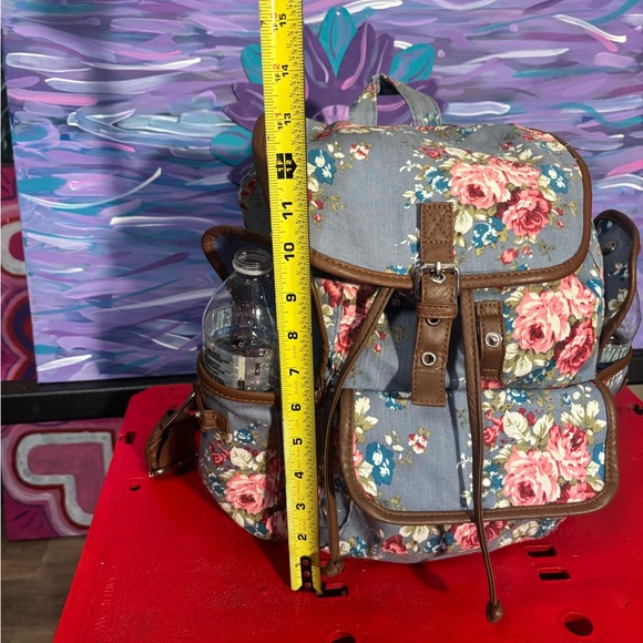 Floral Canvas Backpack / Diaper bag with Brown Trim - Picture 12 of 13